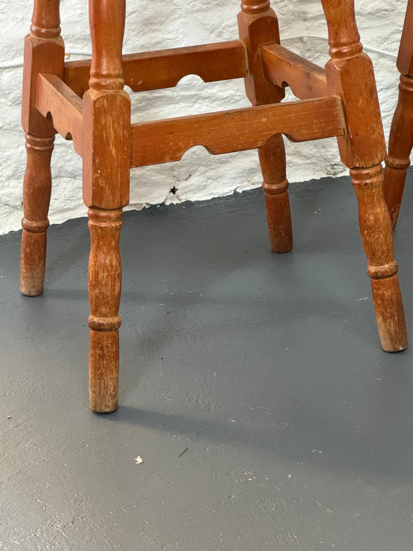 Pair Vintage Oak stools with Rush seats