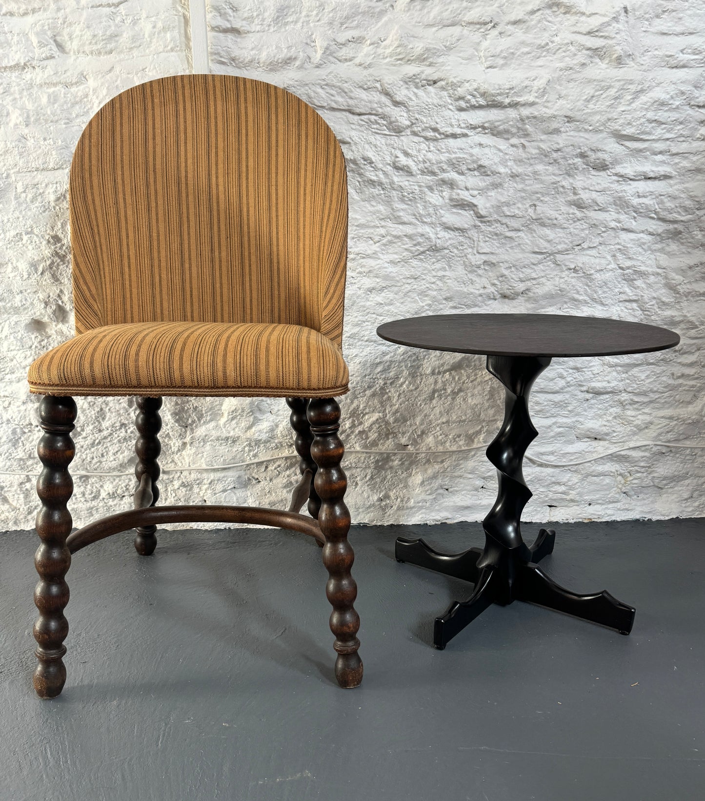 Vintage Slate Top Side Table with black lacquered base