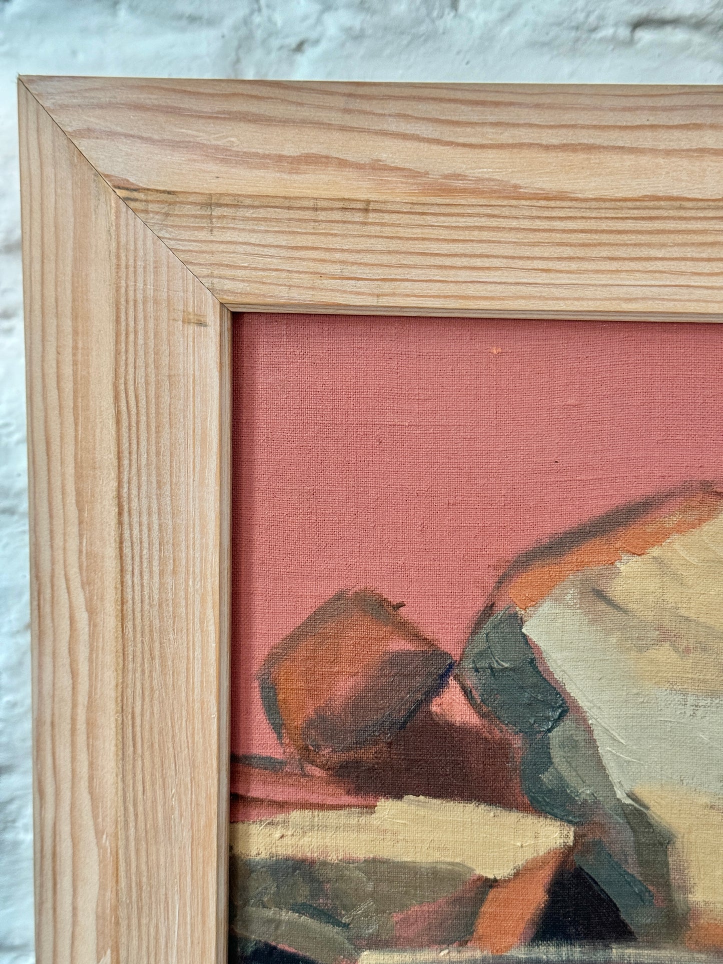 Vintage Oil Painting on Board, Pink Rocks