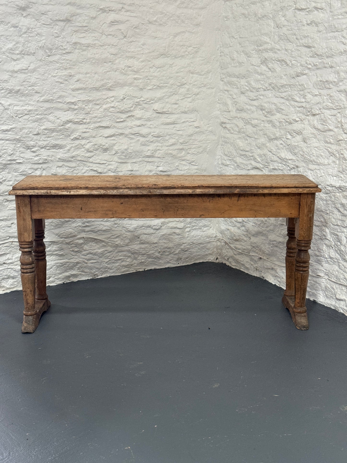 Rustic Antique Bench with Turned Legs and Braces, 19th Century