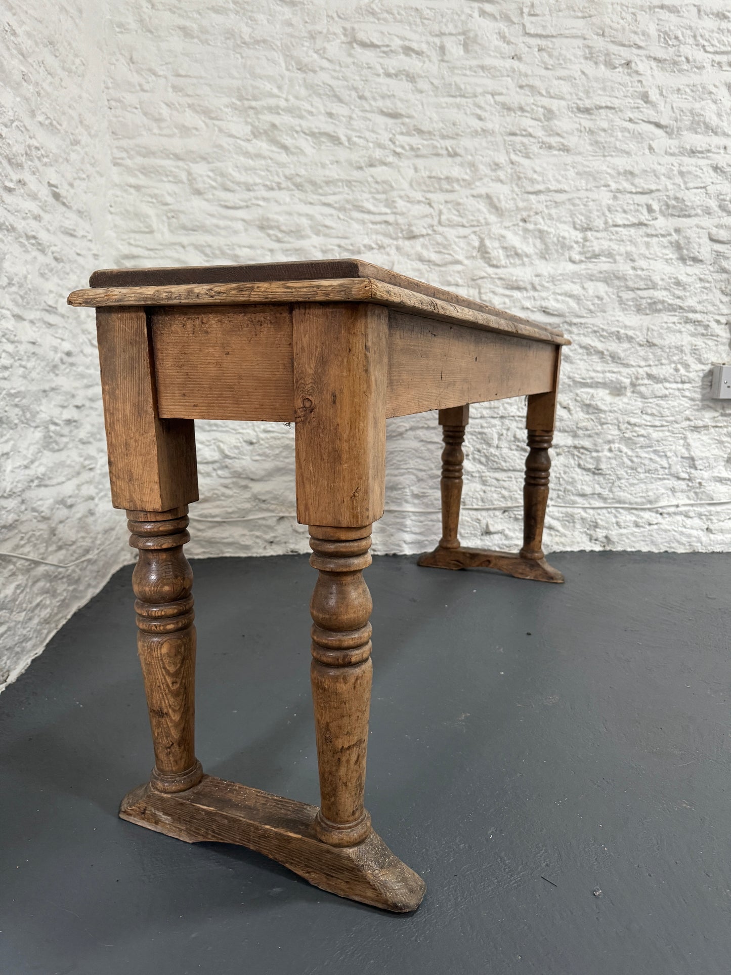 Rustic Antique Bench with Turned Legs and Braces, 19th Century
