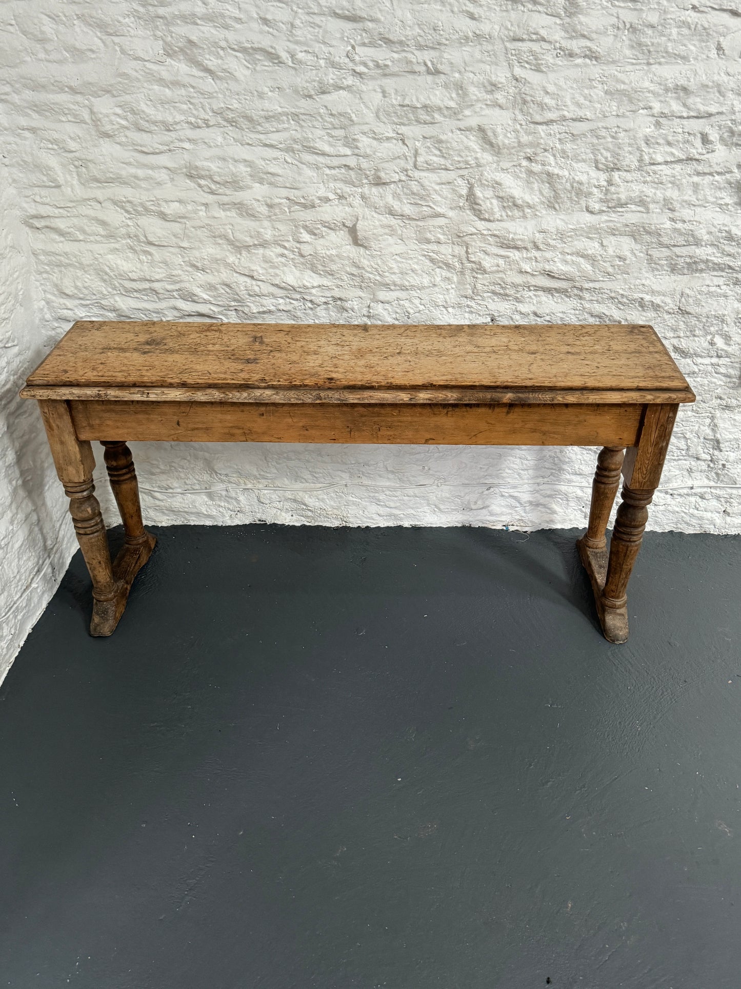 Rustic Antique Bench with Turned Legs and Braces, 19th Century