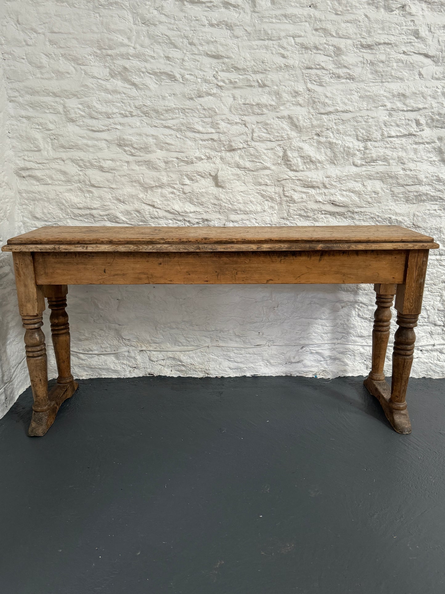 Rustic Antique Bench with Turned Legs and Braces, 19th Century