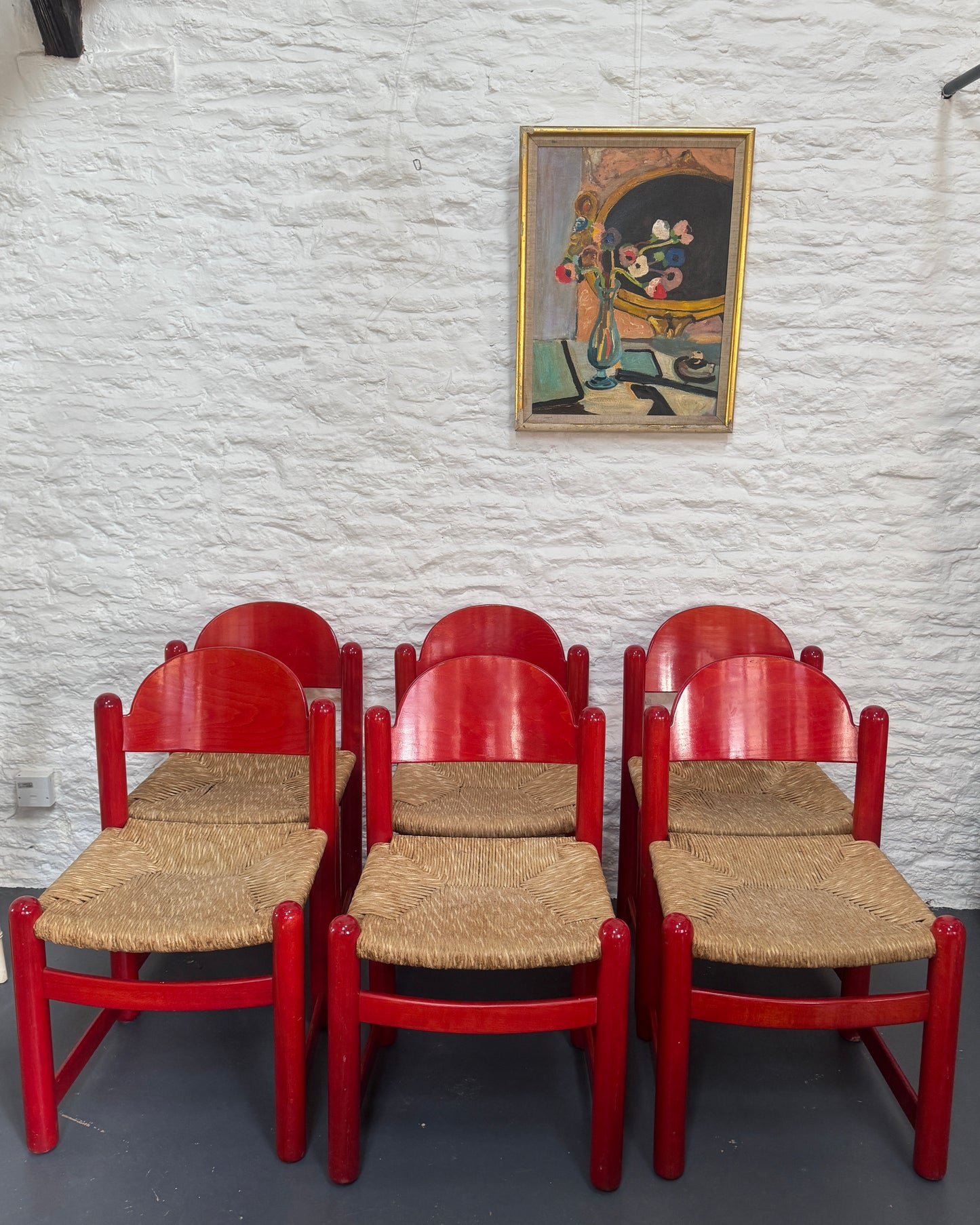 Set of 6 Red 1970s Padova chairs by Hank Lowenstein