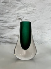 Load image into Gallery viewer, Pair Whitefriars Green Art Glass Teardrop Vases, Vintage