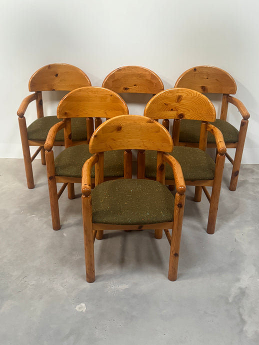 Set of 6 Rainer Daumiller Armchairs - Upholstered with Vintage Tweed Deadstock