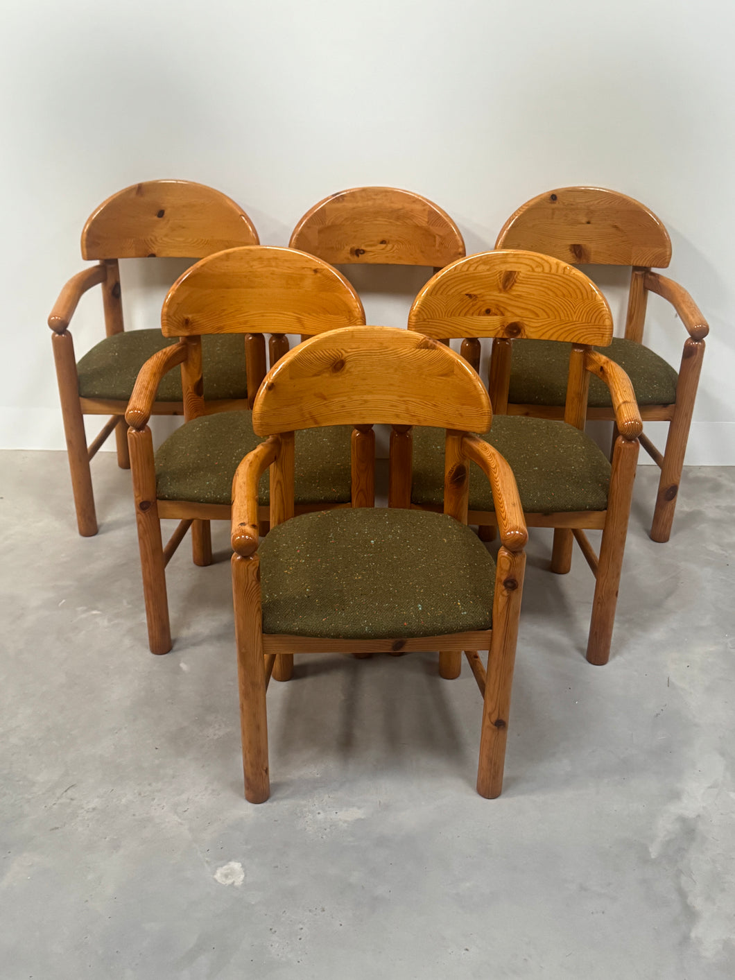 Set of 6 Rainer Daumiller Armchairs - Upholstered with Vintage Tweed Deadstock