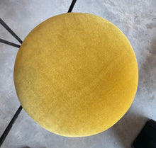 Load image into Gallery viewer, Pair of Vintage Mid Century Kitchen Island Stools in Wrought Iron with newly covered seats in Gold cotton velvet