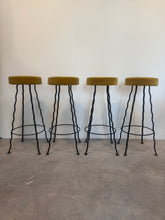 Load image into Gallery viewer, Set of 4 Vintage French Wrought Iron Bar Stools with velvet seats