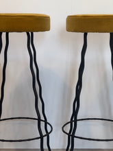 Load image into Gallery viewer, Set of 4 Vintage French Wrought Iron Bar Stools with velvet seats