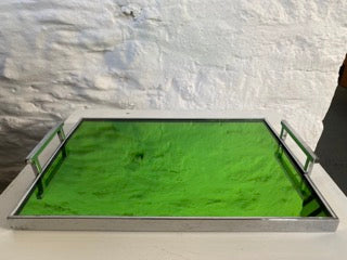 Rare Green Mirrored Serving Tray - Chrome Handles - Art Deco