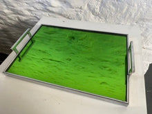 Load image into Gallery viewer, Rare Green Mirrored Serving Tray - Chrome Handles - Art Deco