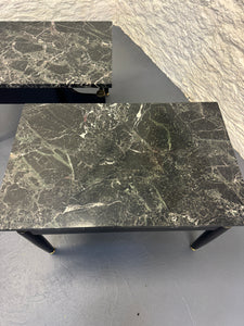 Pair mid century marble top bedside/side tables