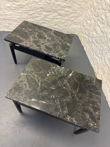 Pair mid century marble top bedside/side tables