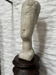 Tete de Femme, after Modigliani, Austin Productions 1961. Vintage Stone Sculpture of Bust