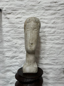 Tete de Femme, after Modigliani, Austin Productions 1961. Vintage Stone Sculpture of Bust