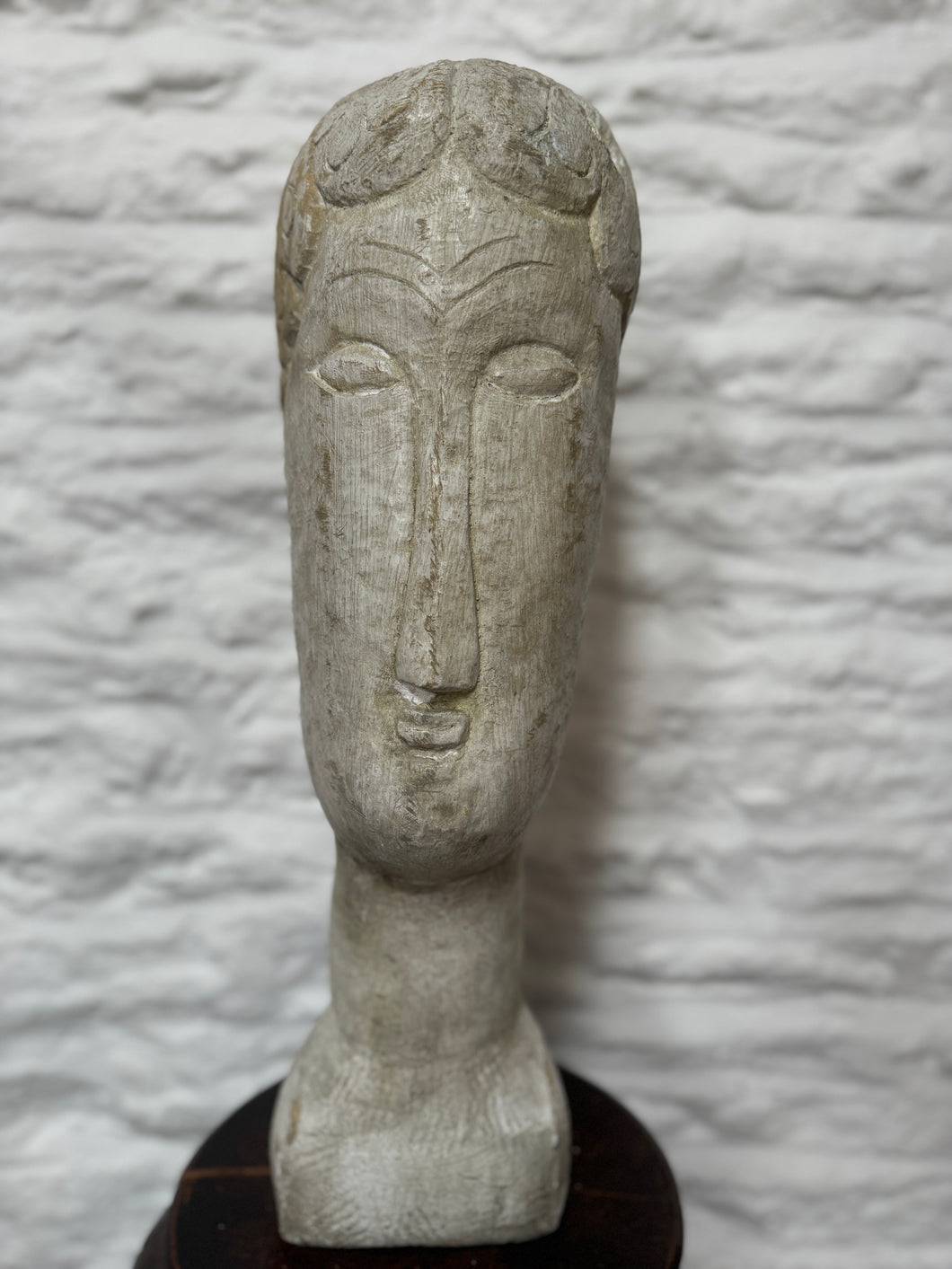 Tete de Femme, after Modigliani, Austin Productions 1961. Vintage Stone Sculpture of Bust